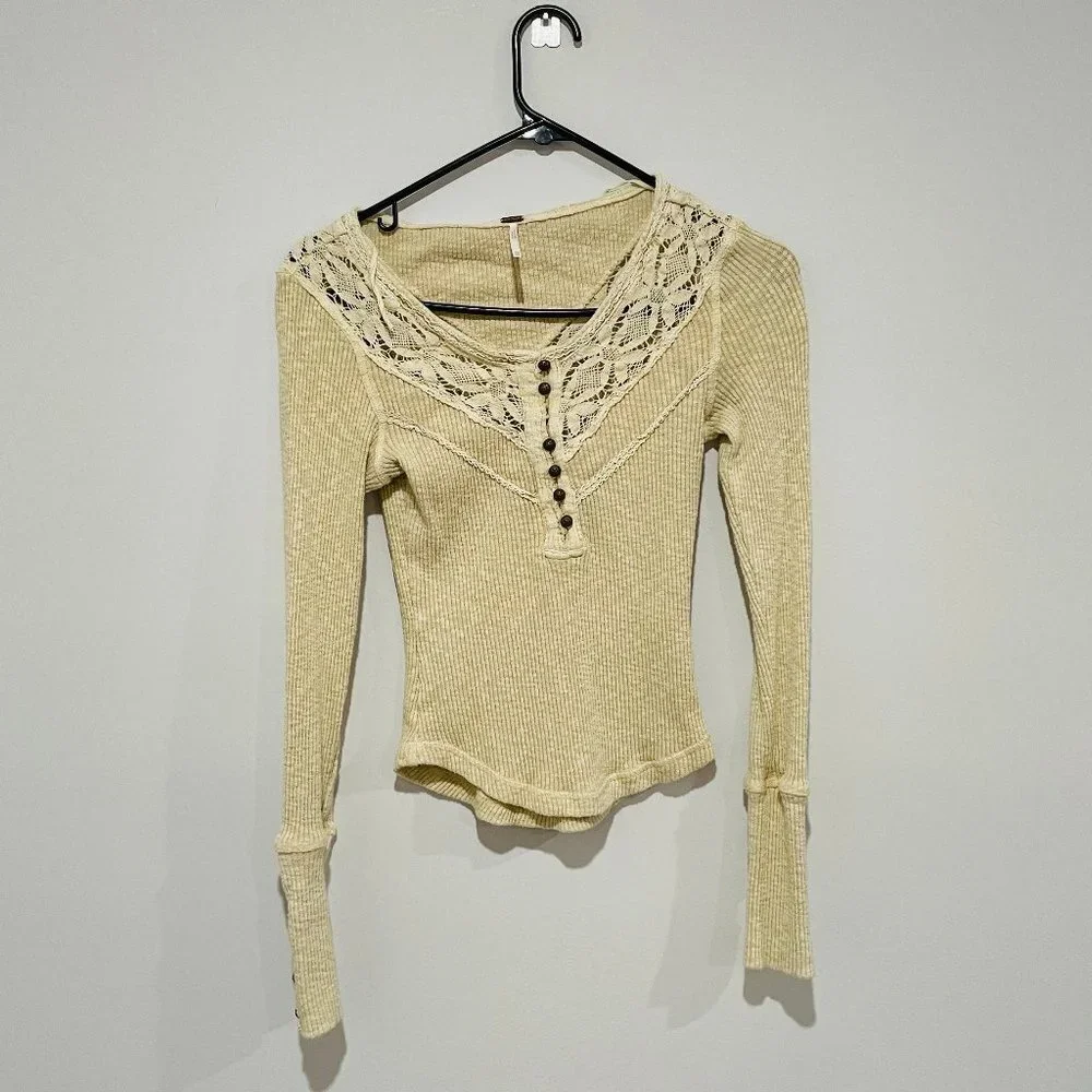 Free People Women's Cream Woman Long Sleeve Top Size XS